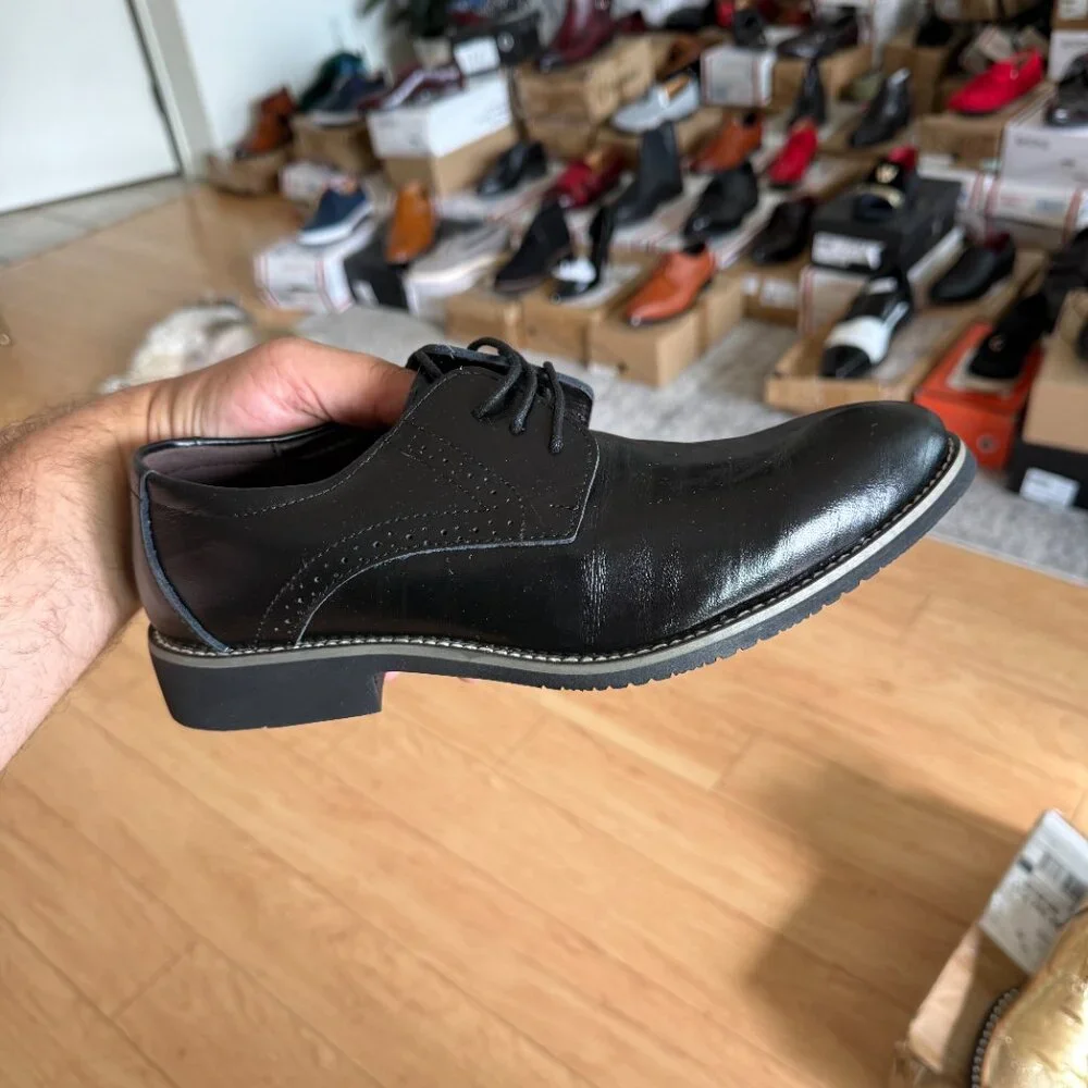 Santimon Mens US 6.5 Black Dress Shoes Fashion Oxford Leather Lace up Classic Mo